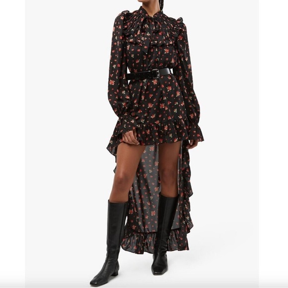 WeWoreWhat High Low Polka Dot Black Floral Long Sleeve Dress Size Medium New - Picture 1 of 11